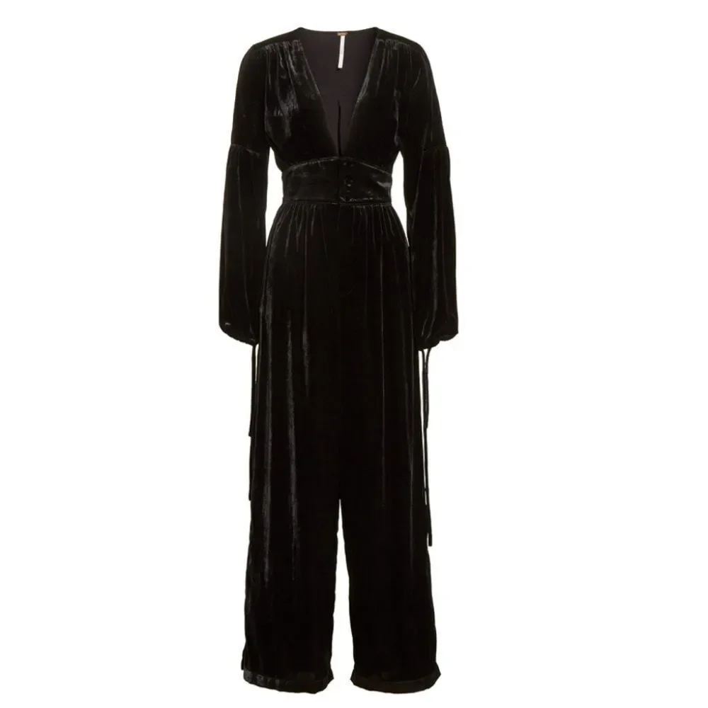 Free People Black True Lovin Velvet Jumpsuit SS6